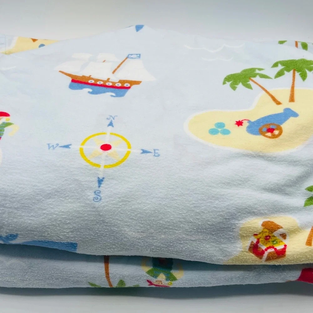 JLA Home Pirate Adventure THICK Flannel Fitted Flat Sheets Twin Blue Ship